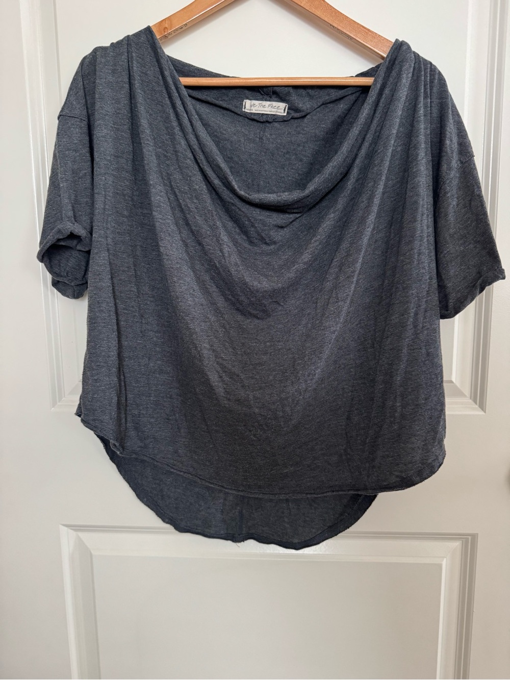 We The Free Charcoal Grey Drape Neck Short Sleeve Top